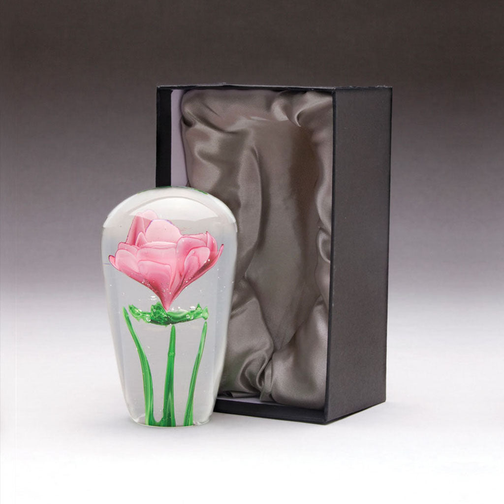 Glass Paperweight with Yellow Rose | Hand Blown Glass | Artist Signed | Glass Paperweight | Engraved | Handmade in USA