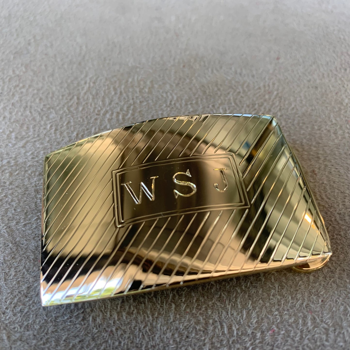 Gold Vermeil Belt Buckle | Strap Size: 1 1/4" | Sterling Silver Belt Buckle with 24 Karat Vermeil | Monogram Hand Engraved | Made in the USA.