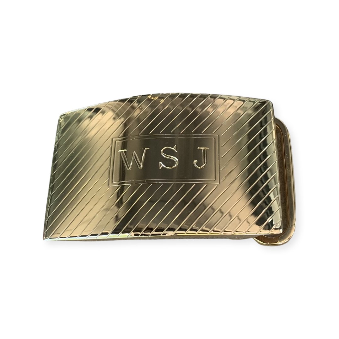 Gold Vermeil Belt Buckle | Strap Size: 1 1/4" | Sterling Silver Belt Buckle with 24 Karat Vermeil | Monogram Hand Engraved | Made in the USA.