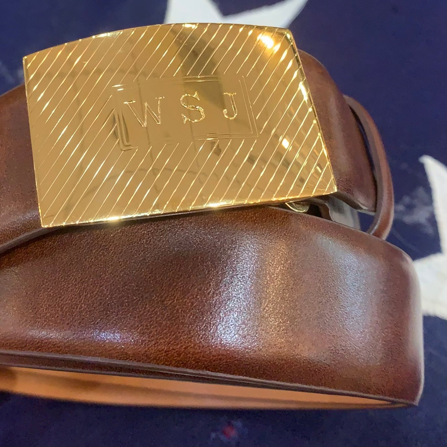 Gold Vermeil Belt Buckle | Strap Size: 1 1/4" | Sterling Silver Belt Buckle with 24 Karat Vermeil | Monogram Hand Engraved | Made in the USA.