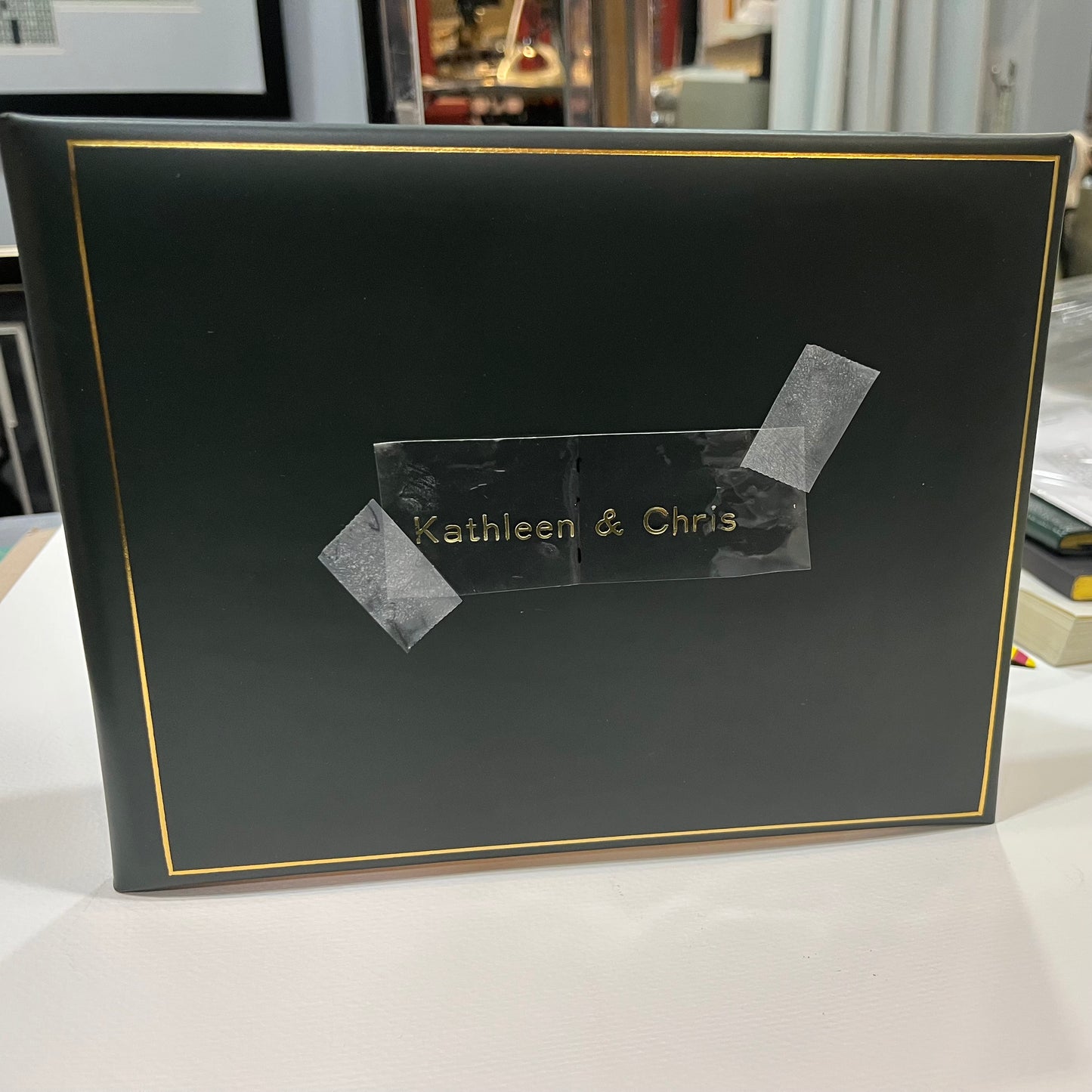Guest Book Custom Samples | Gold Stamp Design | 7 by 9 Inches | Calf Leather | Made in England