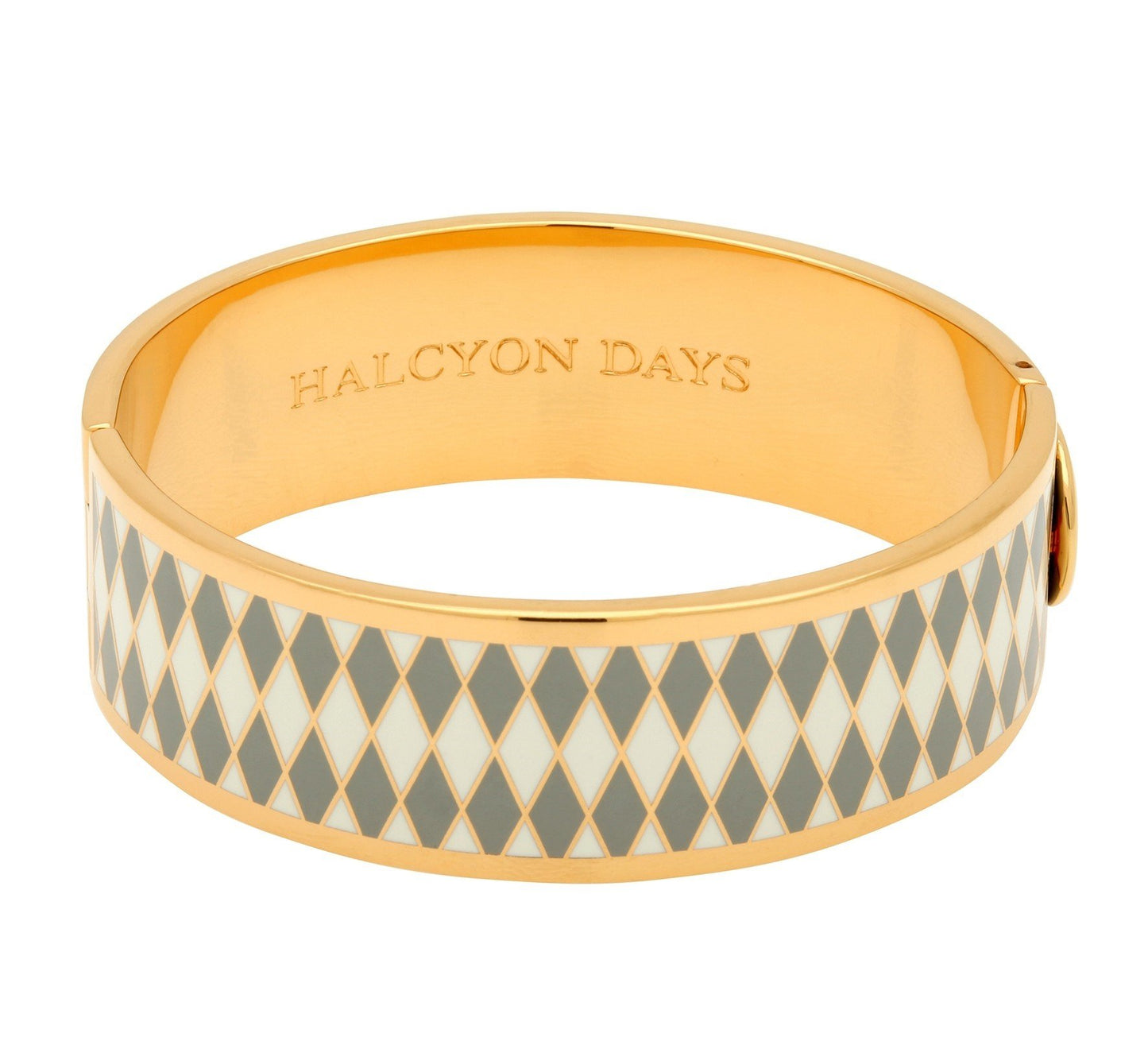 Halcyon Days 19mm Parterre Hinged Enamel Bangle in Grey, Cream, and Gold-Jewelry-Sterling-and-Burke