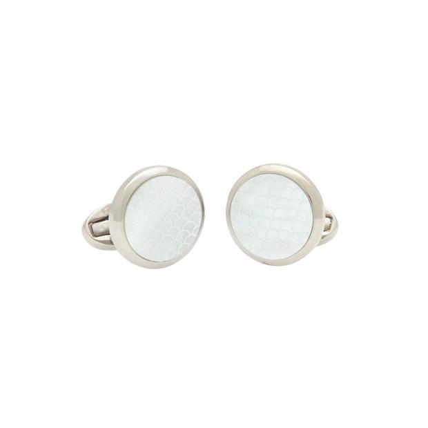 Halcyon Days Cufflinks | Agama Cufflinks in Mother of Pearl and Palladium | Round