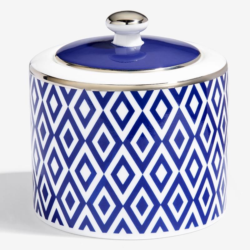 Halcyon Days Aragon Midnight Covered Sugar Pot-Bone China-Sterling-and-Burke
