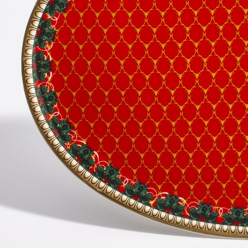 Halcyon Days Christmas | Antler Trellis & Stag Candy Plate in Red | English Bone China | Retired