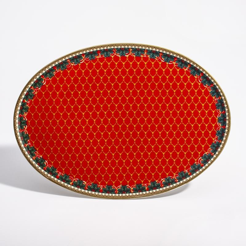 Halcyon Days Christmas | Antler Trellis & Stag Candy Plate in Red | English Bone China | Retired
