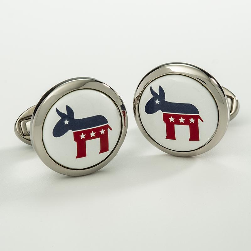 Halcyon Days Patriotic | Political Cufflinks | Democrat Donkey Enamel Cufflinks in Palladium