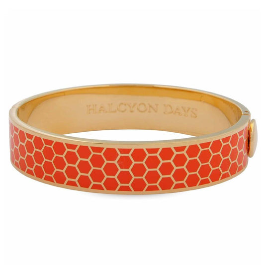 Halcyon Days 13mm Honeycomb Hinged Enamel Bangle in Orange and Gold-Jewelry-Sterling-and-Burke