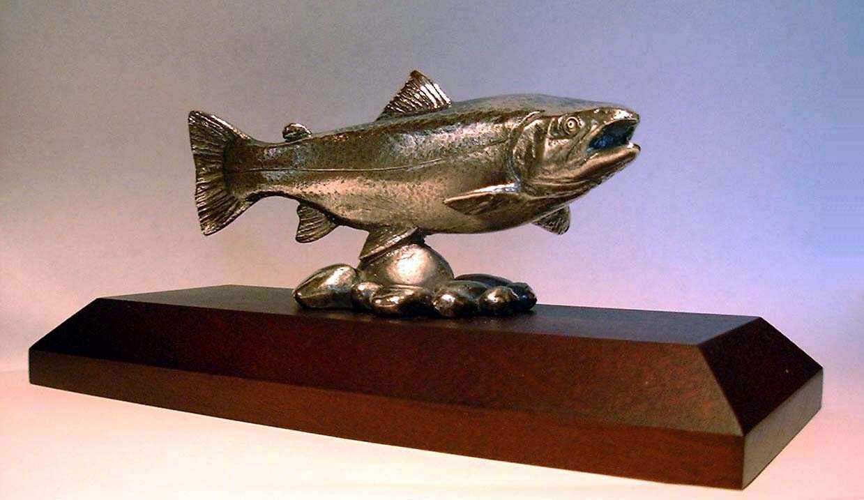 Hood Ornament | Trout | Swimming Trout | Small | Mascot / Hood Ornament | 2 1/4 by 4 1/2 Inches | Made in England-Hood Ornament-Sterling-and-Burke