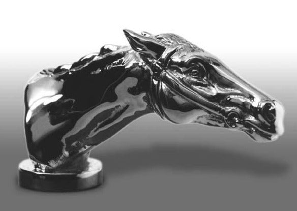 Hood Ornament | Thoroughbred Horse Head | Mascot / Hood Ornament | 2 1/2 by 4 Inches | Made in England-Hood Ornament-Sterling-and-Burke