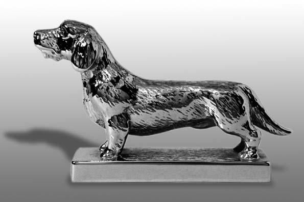 Hood Ornament | Dachshund | Mascot / Hood Ornament | Polished Antique Silver Finish | 2 by 4 Inches | Made in England-Hood Ornament-Sterling-and-Burke