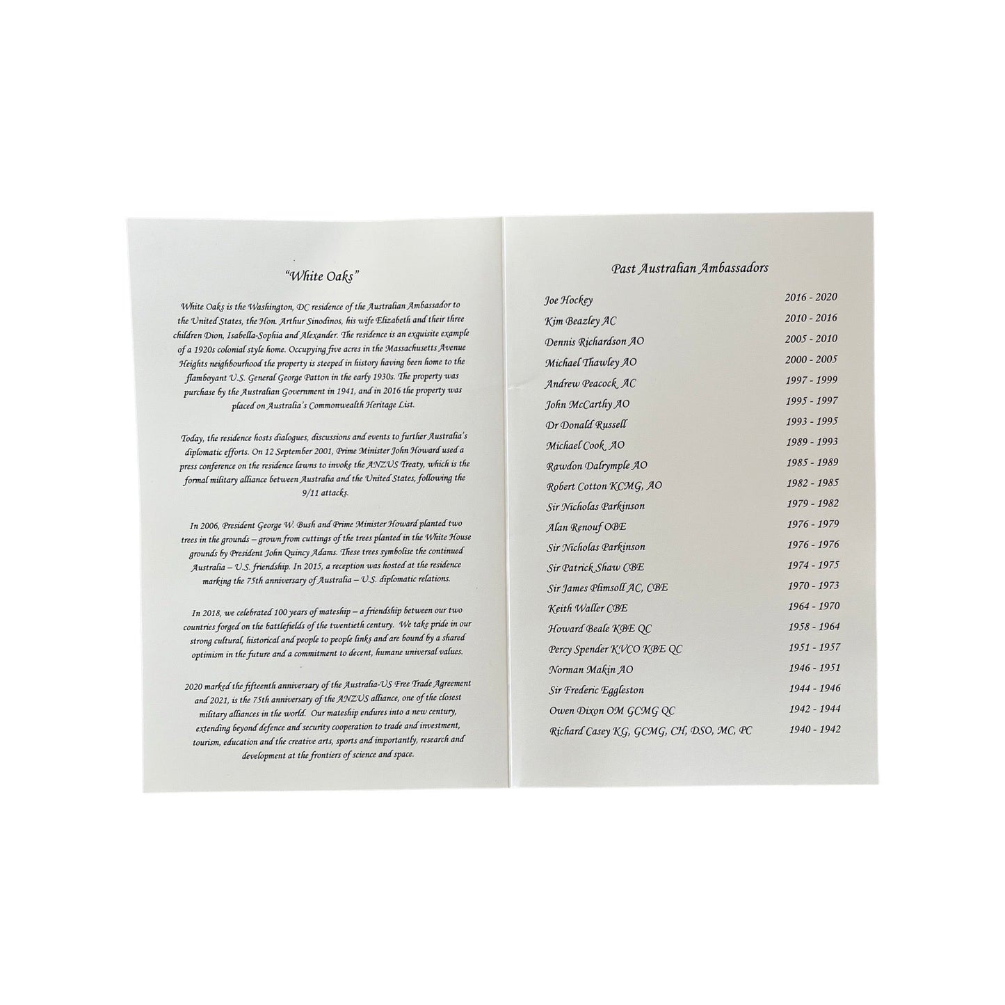 Australian Embassy | Diplomatic Program Cover | Foil Stamped Cover