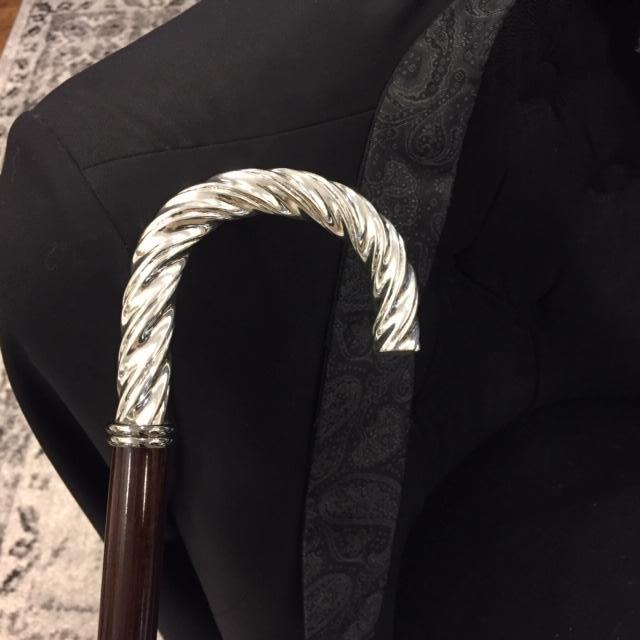 Sterling Silver Dress Stick | Ladies Walking Stick | Twisted Sterling Silver Crook | Rose Wood | Sterling and Burke-Walking Stick-Sterling-and-Burke