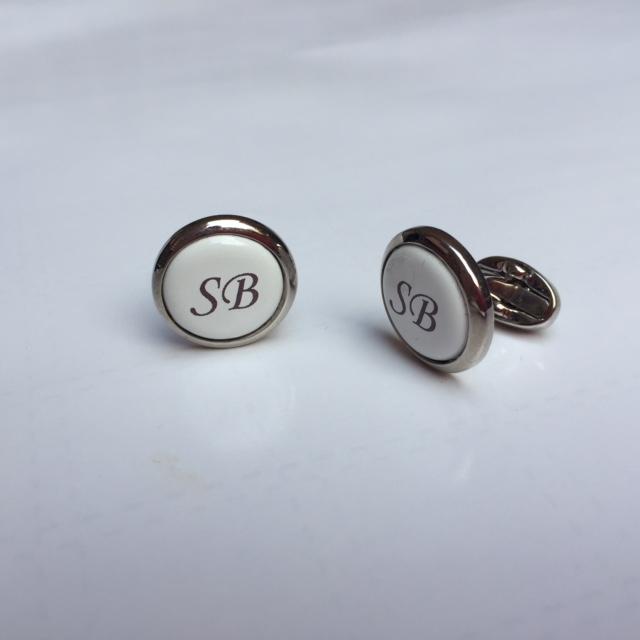 Halcyon Days Custom Monogram Enamel Cufflinks-Cufflinks-Sterling-and-Burke