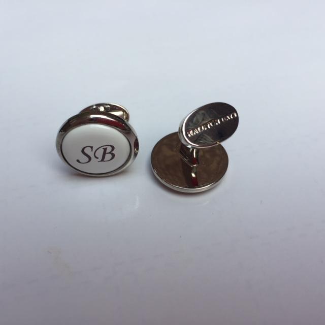 Halcyon Days Custom Monogram Enamel Cufflinks-Cufflinks-Sterling-and-Burke