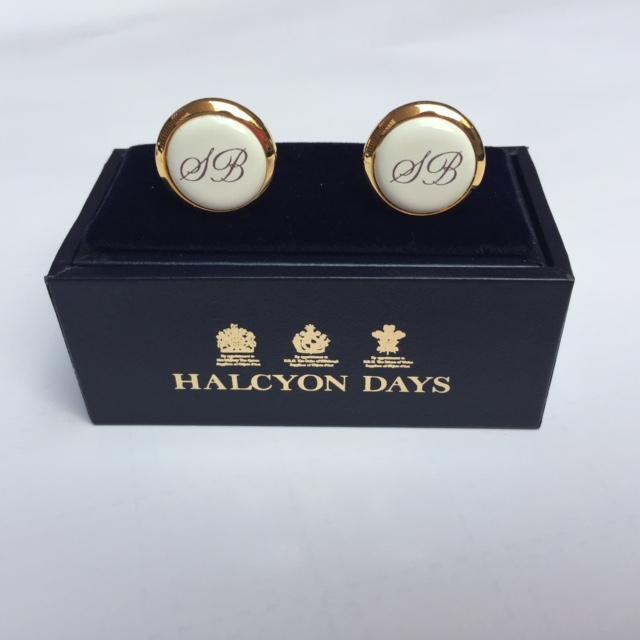 Halcyon Days Custom Monogram Enamel Cufflinks-Cufflinks-Sterling-and-Burke