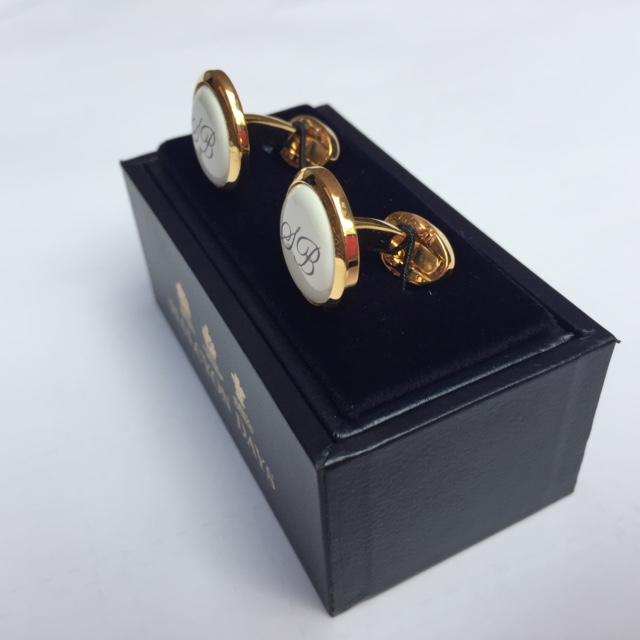 Halcyon Days Custom Monogram Enamel Cufflinks-Cufflinks-Sterling-and-Burke