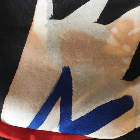 Hand Painted Silk Scarf | One of a Kind Black Art Scarf | Fire Crackers Red Rectangle | 22 by 86 Inch | Made in USA-SCARVES-Sterling-and-Burke