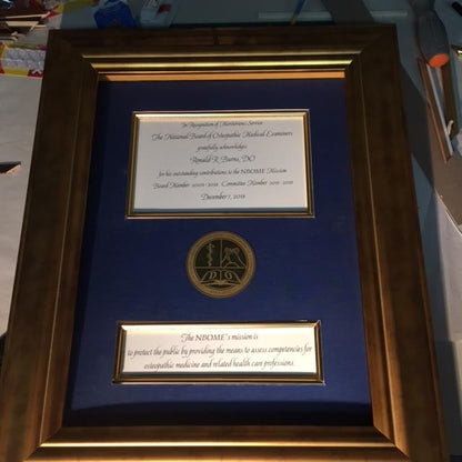 Bespoke Awards for NBOME | Awards in Gold / Wood Frame | Superior Quality Bespoke Award | Custom Framed Award | Certificate | Sterling and Burke-Award-Sterling-and-Burke