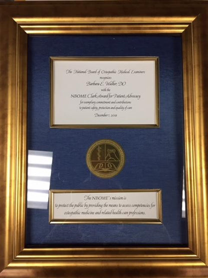 Bespoke Awards for NBOME | Awards in Gold / Wood Frame | Superior Quality Bespoke Award | Custom Framed Award | Certificate | Sterling and Burke-Award-Sterling-and-Burke
