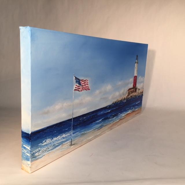 Commissioned Art | Original Oil Painting | Ocean and Lighthouse | Claire Howard | Single Horizontal Painting | 15 by 31 Inches-Oil Painting-Sterling-and-Burke