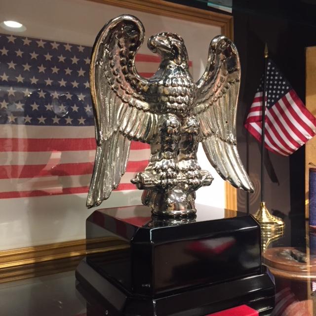 Patriotic Antique American Flag Eagle | Silver Plated Flag Topper | 7 " US Eagle | Business Gift-Antique Artifact-Sterling-and-Burke