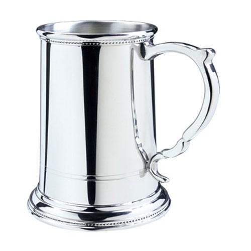 | Images of America Pewter Tankard | 4.75" Tall | 12 OZ | Beaded Trim | Solid Pewter | Made in UK-Pewter Tankard | Beer Mug-Sterling-and-Burke