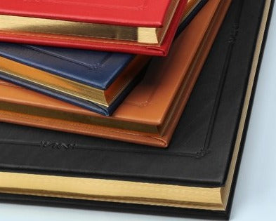 Journal Book | Hand Made in USA | 9.25 by 7 Inches | Hard Cover with Extra Tooling | Cow Hide Leather | Gilt Edges | London Tan