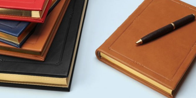 Journal Book | Hand Made in USA | 8 by 5.5 Inches | Hard Cover with Extra Tooling | Cow Hide Leather | Gilt Edges | Onyx Black