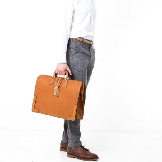Churchill Briefcase | Classic Top Frame Leather | Korchmar Lawyers Briefcase-Briefcase-Sterling-and-Burke