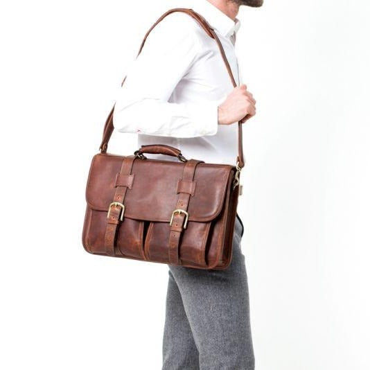 Garfield Leather Brief Bag | Made in USA | Initials Available | Sterling and Burke-Brief Bag-Sterling-and-Burke