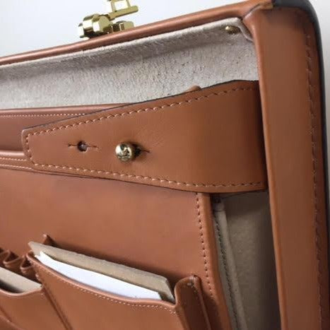 Attache Case | American Belting Leather | Monroe Classic | 4 Inch Leather Attache Brief Case | Monogram with Initials | Korchmar | Tan or Black-Attache-Sterling-and-Burke