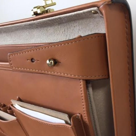 Attache Case | American Belting Leather | Monroe Classic | 4 Inch Leather Attache Brief Case | Monogram with Initials | Korchmar | Tan or Black-Attache-Sterling-and-Burke