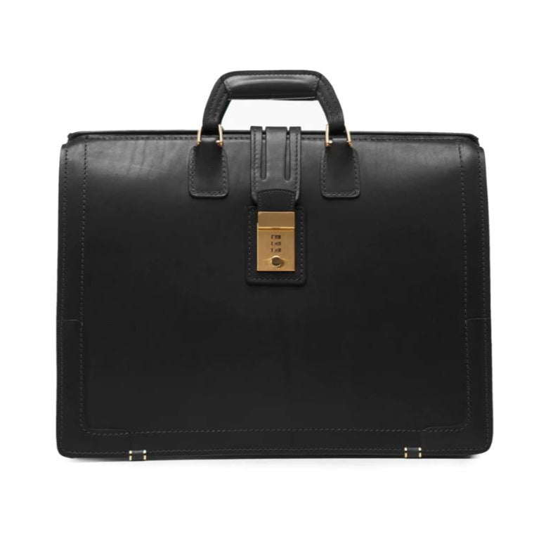 Churchill | Classic Top Frame Leather | Korchmar Lawyers Briefcase | Black and Tan