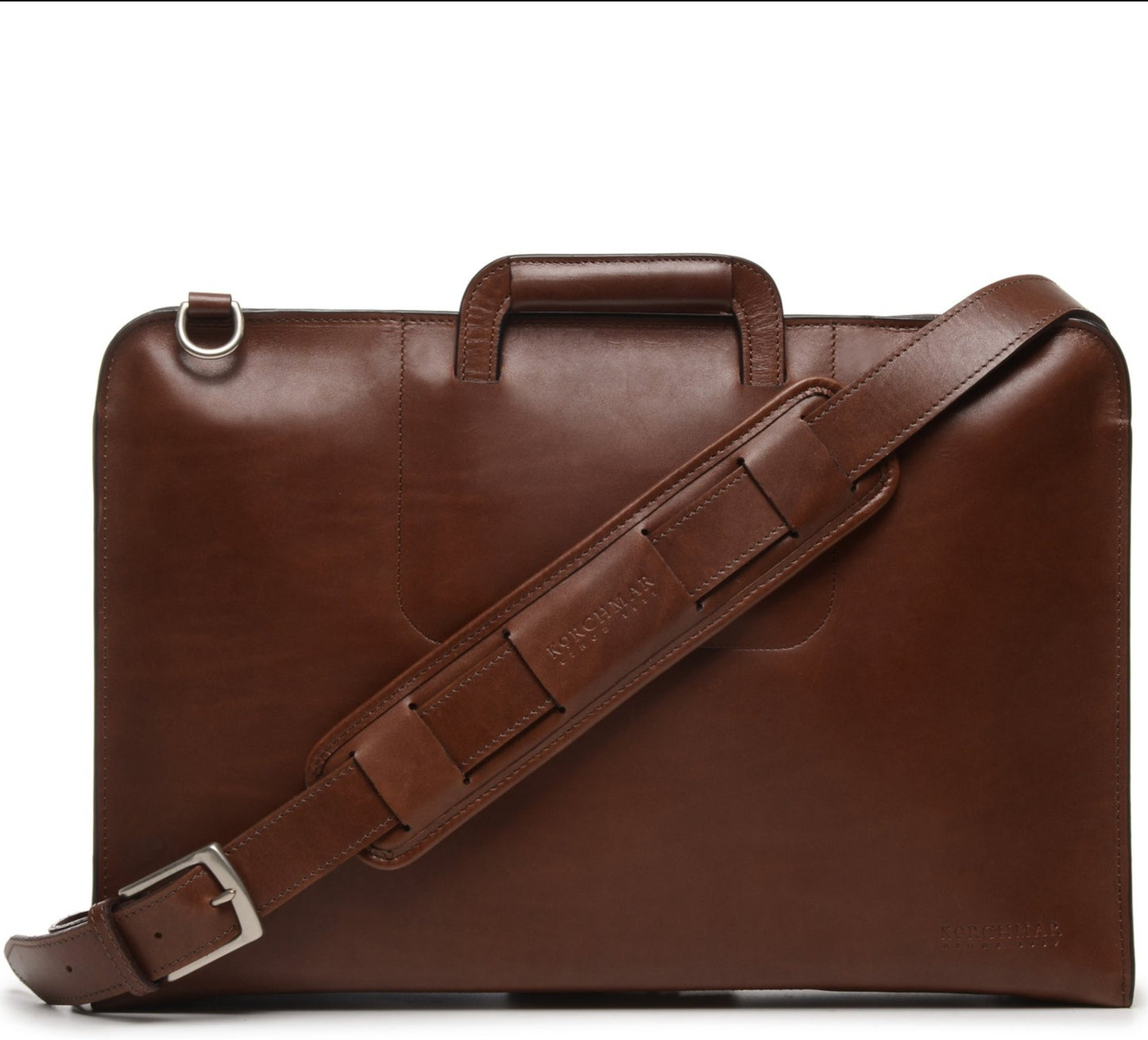 The Jackson 17" Leather Brief Bag with Zipper | Full Grain Leather | Korchmar | London Tan Leather with Nickel Fittings