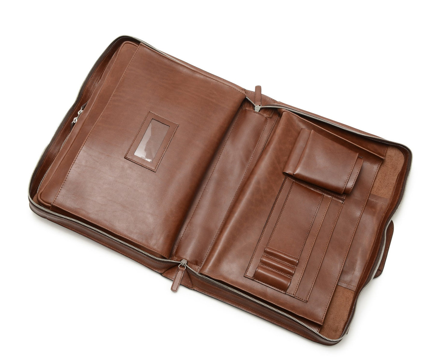 The Jackson 17" Leather Brief Bag with Zipper | Full Grain Leather | Korchmar | London Tan Leather with Nickel Fittings