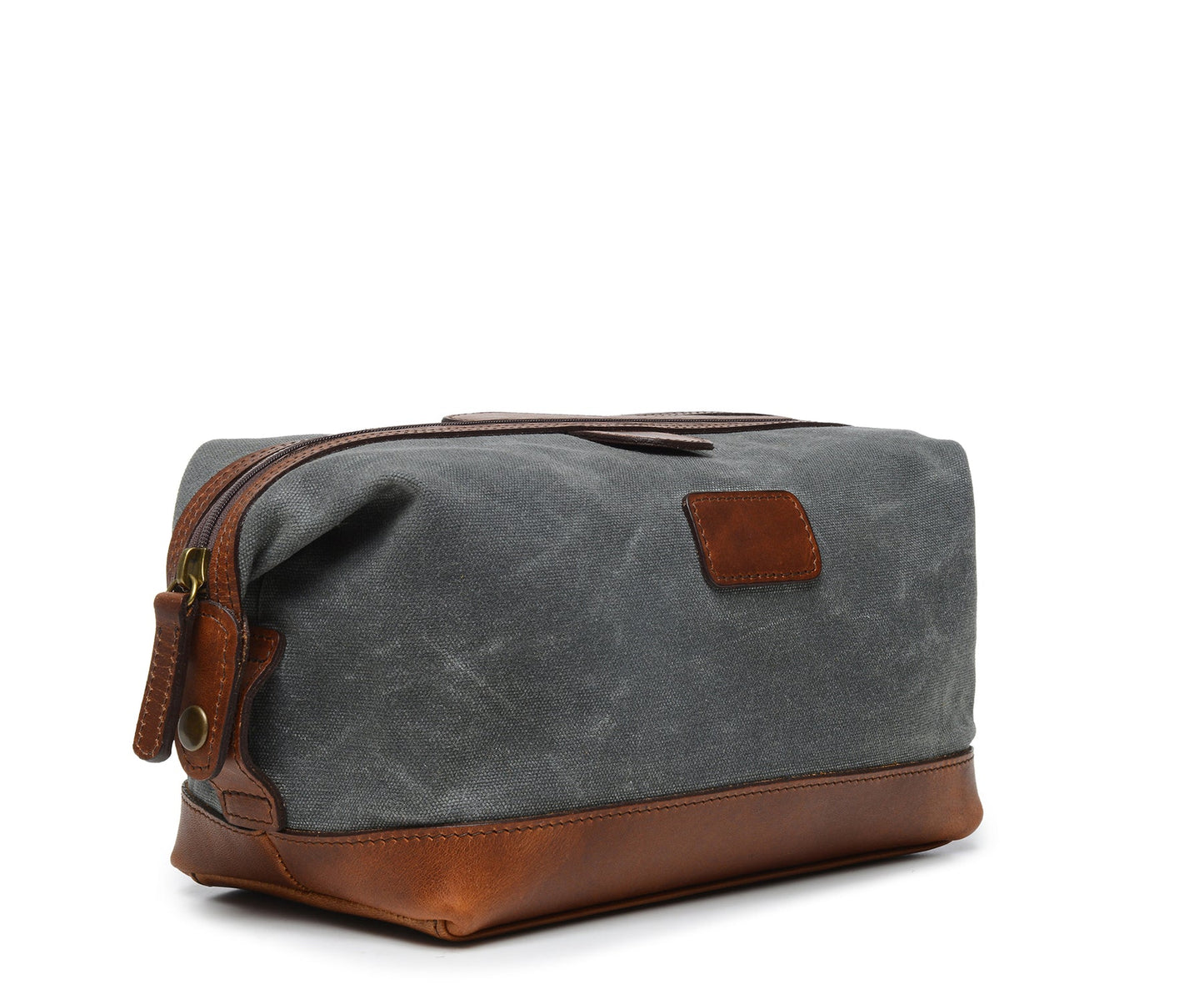 Ryder | Waxed Cotton Canvas Dopp Kit | Zipper Toilet Kit | Travel Bag with Leather Trim | Korchmar