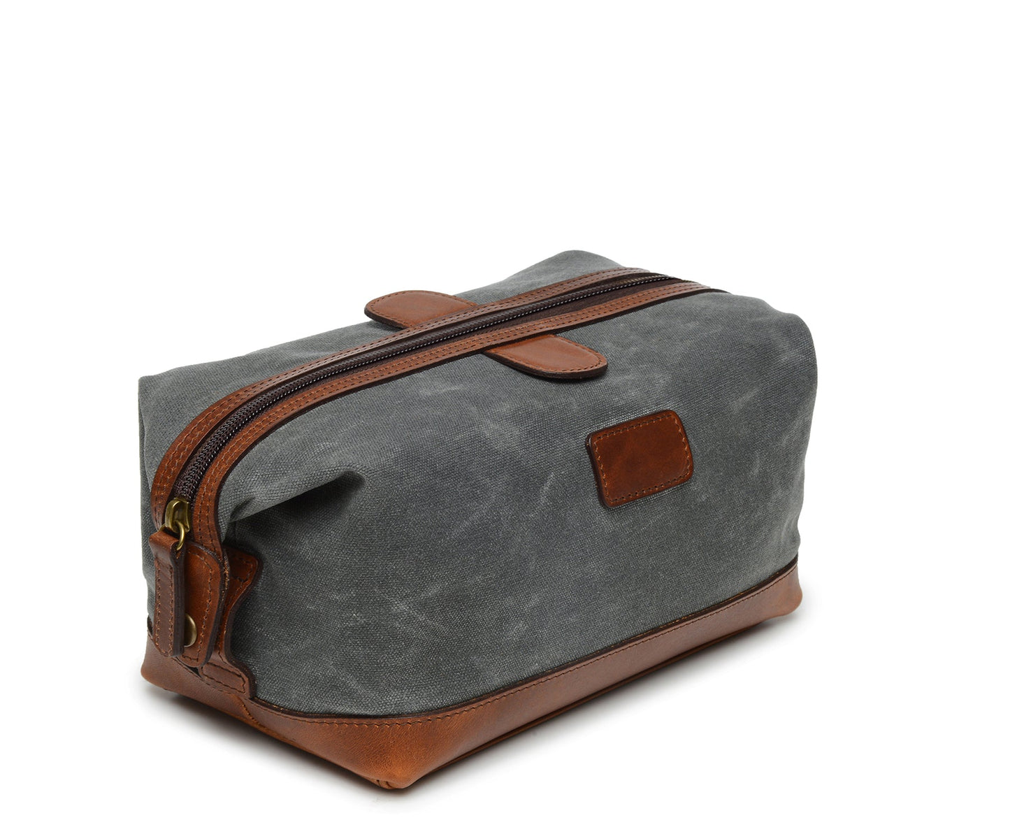 Ryder | Waxed Cotton Canvas Dopp Kit | Zipper Toilet Kit | Travel Bag with Leather Trim | Korchmar