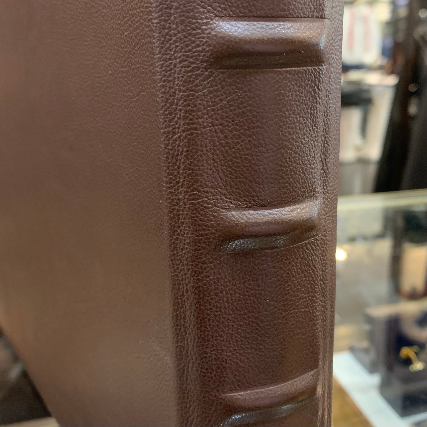 Custom Guest Book | Brown Goatskin | Marbled Endpapers | Raised Bands on Spine | Gold Gilt Edges | 7 by 9 Inches | Guests with Lines Inside | Personalized