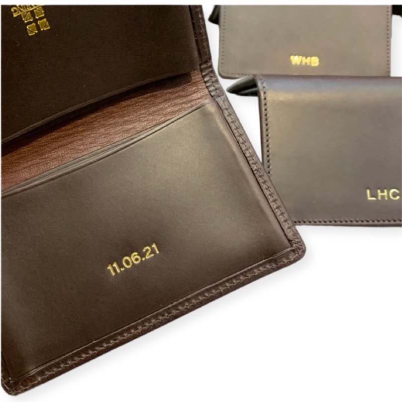 Gusseted Card Case | Initials and Graduation Date | Business Card Case | Calf Leather | Made in England by Charing Cross
