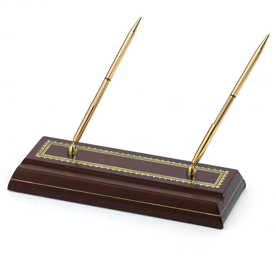 Burgundy Leather Desk Accessories with Decorative Gold Tooling | Hand Made in USA | Individual Luxury Leather Desk Accessories with Fancy Gold Tooling