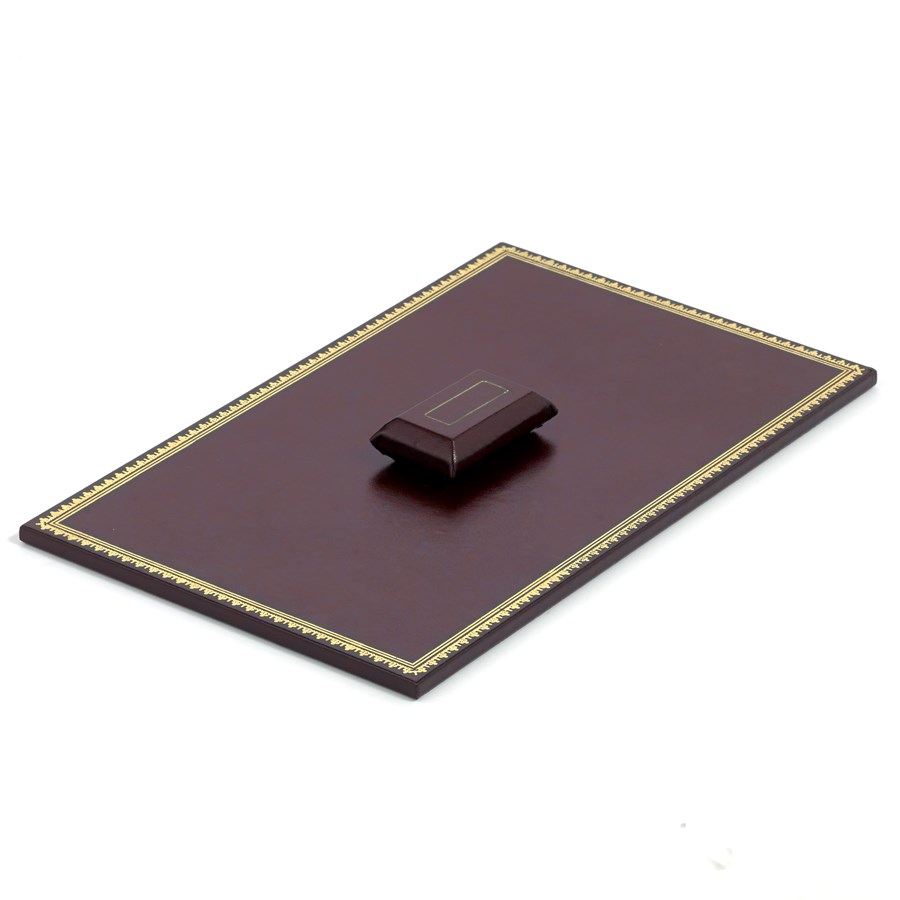 Burgundy Leather Desk Accessories with Decorative Gold Tooling | Hand Made in USA | Individual Luxury Leather Desk Accessories with Fancy Gold Tooling