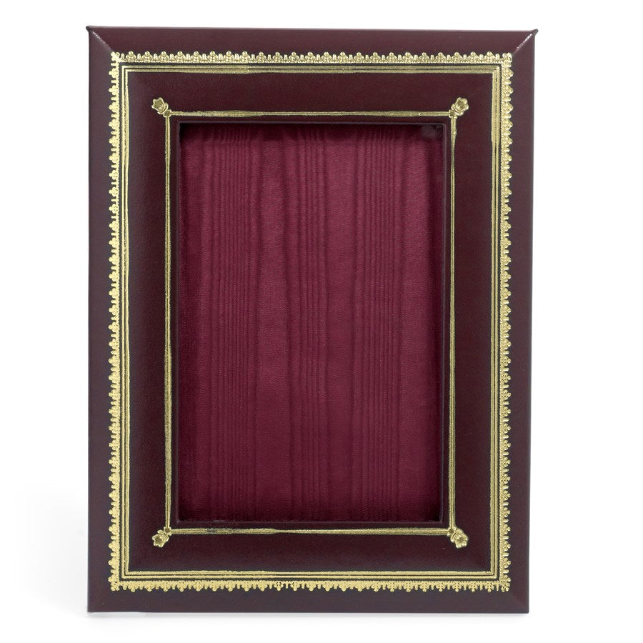 Burgundy Leather Desk Accessories with Decorative Gold Tooling | Hand Made in USA | Individual Luxury Leather Desk Accessories with Fancy Gold Tooling