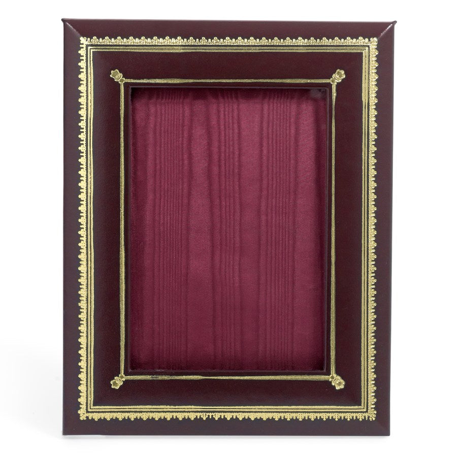 Burgundy Leather Desk Accessories with Decorative Gold Tooling | Hand Made in USA | Individual Luxury Leather Desk Accessories with Fancy Gold Tooling