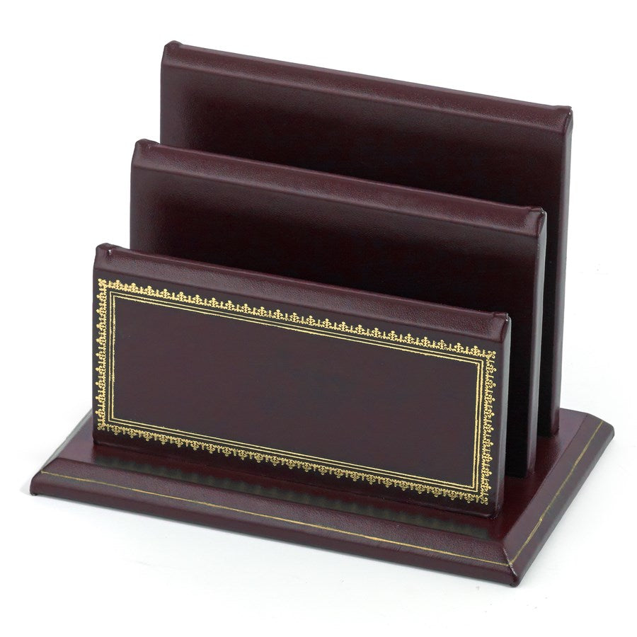 Burgundy Leather Desk Accessories with Decorative Gold Tooling | Hand Made in USA | Individual Luxury Leather Desk Accessories with Fancy Gold Tooling