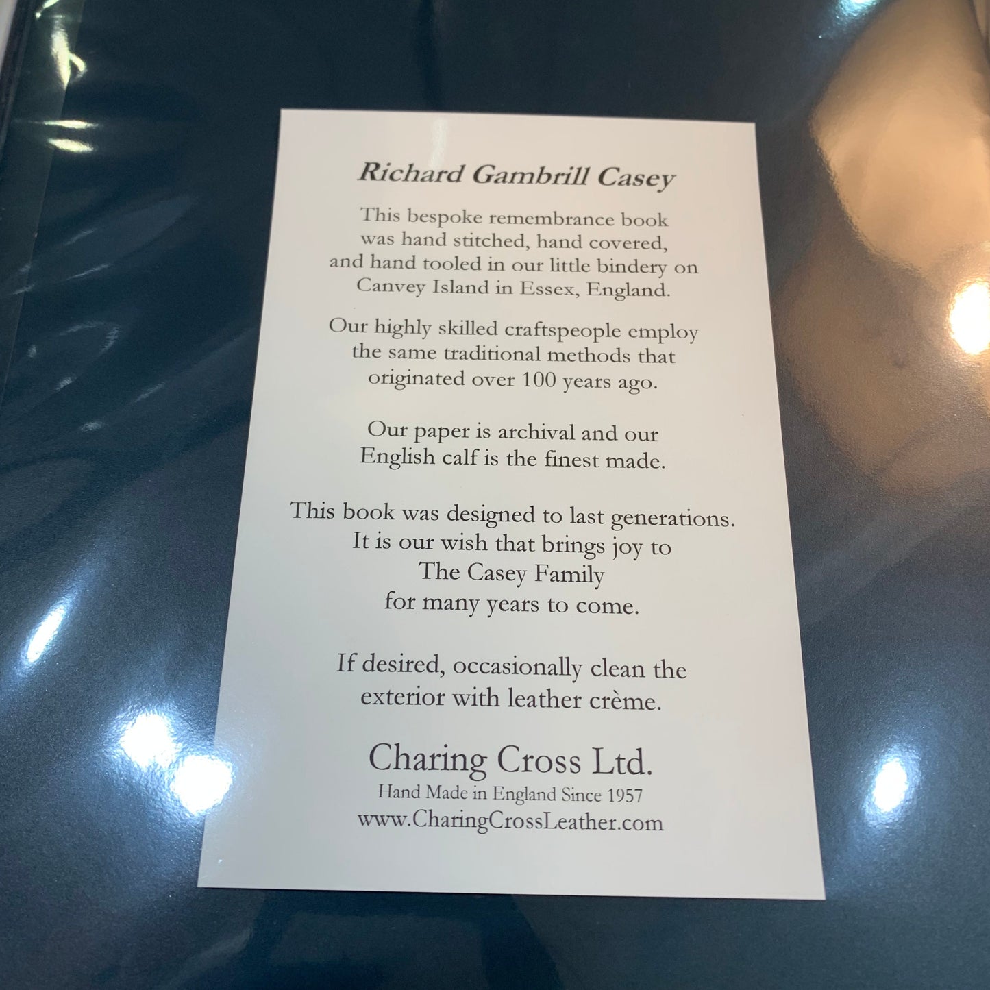 Remberance Book | Richard Gambrill Casey | Navy Calf with Gold Filet | Made in England | Charing Cross Leather