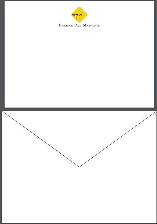 Marafie Proof | Bespoke Stationery | Large / Executive Correspondence Card and Envelope Set | Correspondence Card with Two Colour Logo and Text and Blank Envelope | Hand Engraved | Sterling and Burke Ltd-Custom Stationery-Sterling-and-Burke