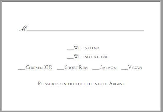 Bespoke Stationery | Mumford Wedding | Response Card | 200 Cards | Hand Engraved