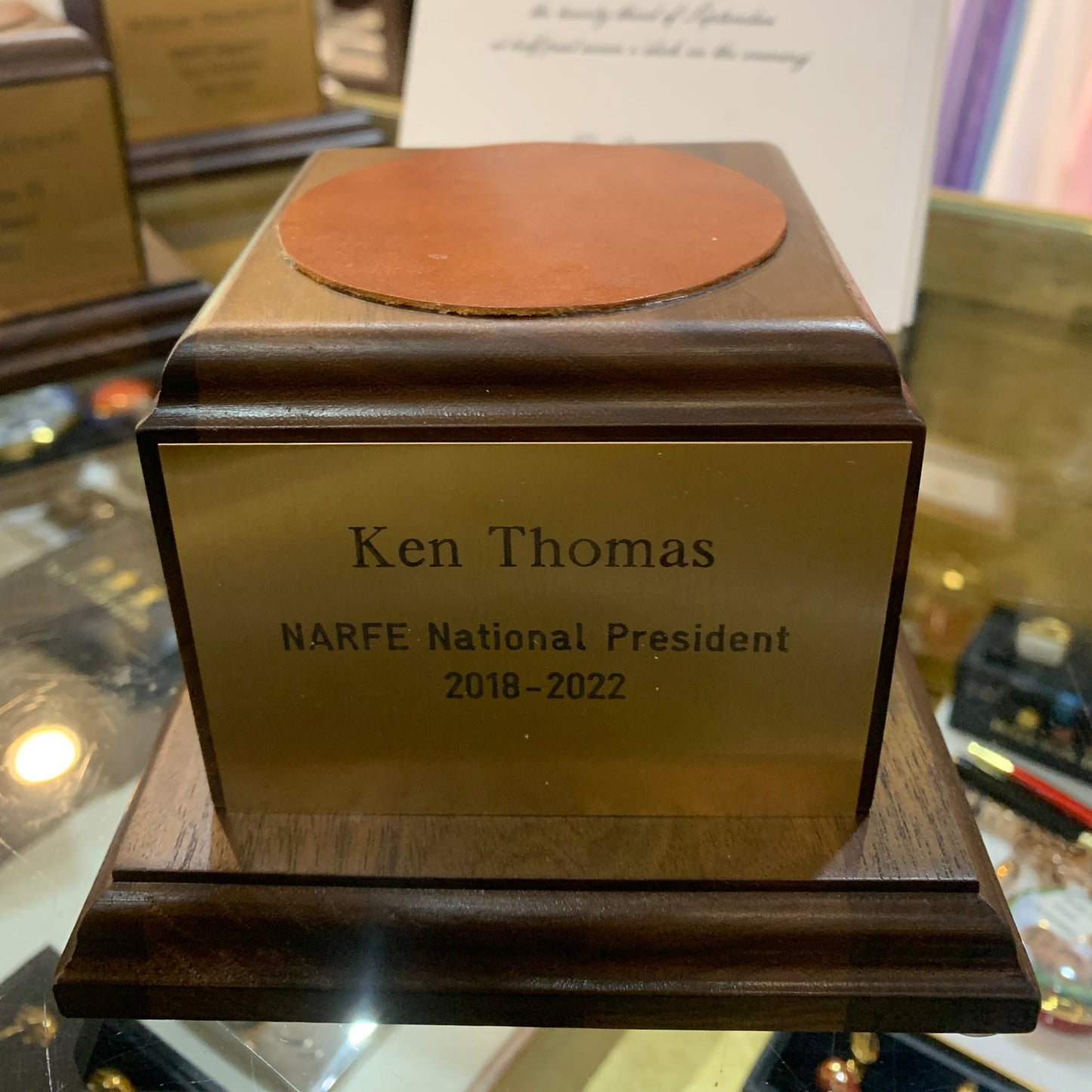 NARFE | Waterford Crystal Capitol Dome Awards with Engraved Plate on Natural Walnut Base