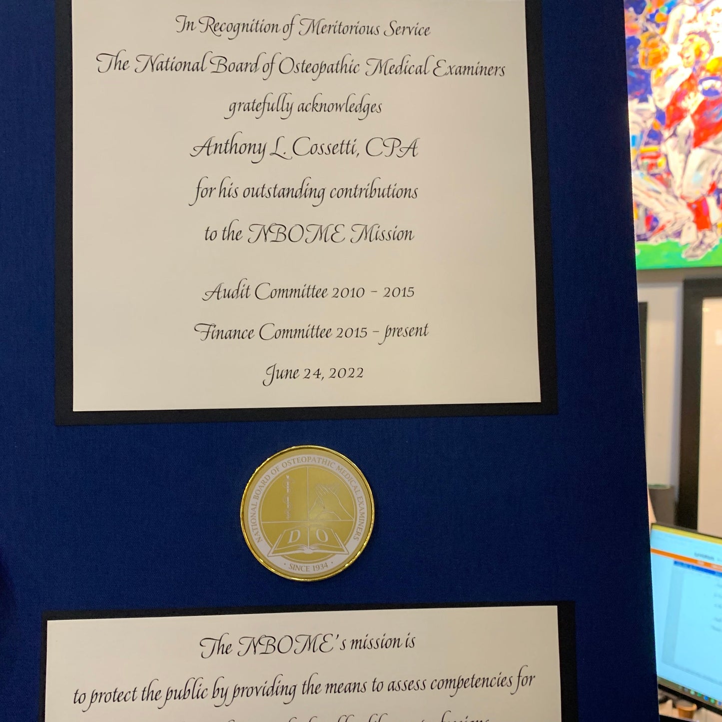 2022 Award for NBOME | Cossetti | Meritorious Service